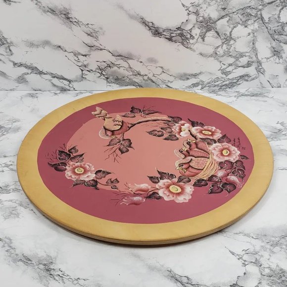 Wood Plate Handmade Hand Painted Signed Vintage - Picture 4 of 9